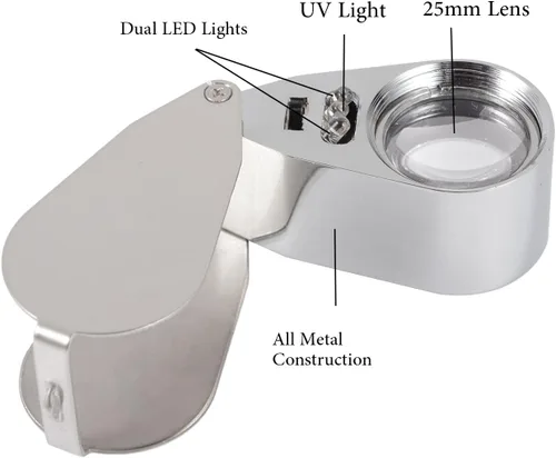 Vista 2 de Lupa plegable con luz LED y de metal, de la marca XYK, Plateado