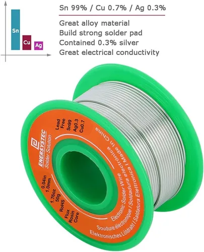 Vista 6 de Alambre de soldadura sin plomo Flujo de núcleo de colofonia 0.039 in Electrónica Diámetro de soldadura 0.04in Sin plomo 1.76oz 1.76 oz Sn99 Ag0.3