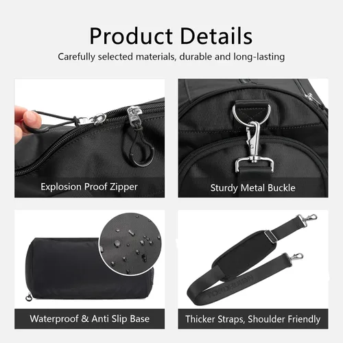 Vista 7 de TOPDesign Bolsa de gimnasio para mujeres y hombres, bolsa de lona unisex con compartimento para zapatos y bolsillo húmedo para viajes, deportes