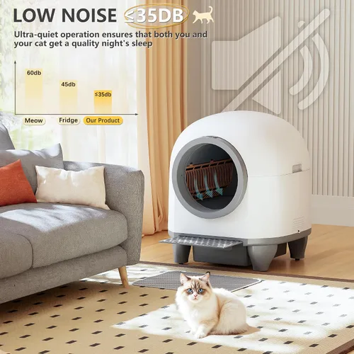 Vista 2 de WARCAT - Caja de arena autolimpiante automática, 90 L, caja de arena automática para gatos para múltiples gatos, controlada por aplicación con Gris