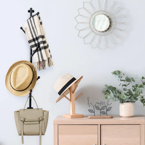 Vista 2 de MyGift Perchero de Pared de Metal Negro Mate con 6 Ganchos para Entrada y Sombreros