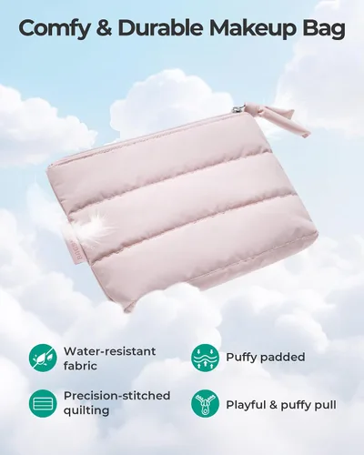 Vista 3 de BAGSMART Pequeña bolsa de maquillaje, neceser portátil esponjoso con cierre de cremallera con encanto, organizador de viaje resistente al agua