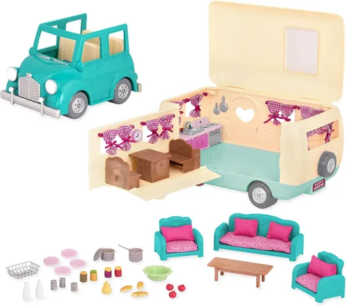 Vista 3 de Li'l Woodzee z Happy Camper Playset con auto de juguete azul desmontable