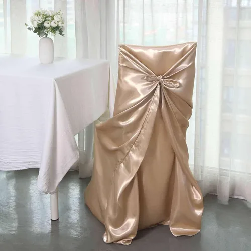 Vista 24 de Efavormart.com - Fundas para sillas beige de 1 pieza, satinadas, con lazo, universales, para banquetes, bodas, plegables, para sillas de comedor
