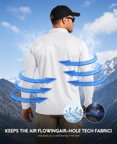 Vista 4 de Haimont Men's Long Sleeve Quick-Dry Performance Polo Shirt 3-Manga larga.