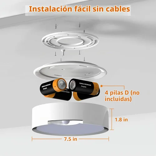 Vista 4 de TOOWELL Lámpara de techo con sensor de movimiento, funciona con pilas, luces de techo LED para interiores, para armario, pasillo, despensa