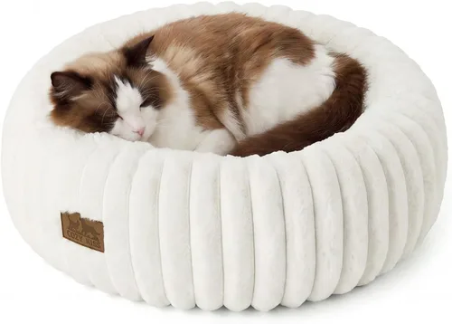 Vista 10 de COZY KISS Donut - Cama pequeña para gatos de interior, cama para gatitos Crema