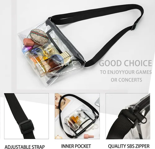 Vista 4 de Bolso transparente con bolsillo interior y correa ajustable para estadios, conciertos y eventos deportivos