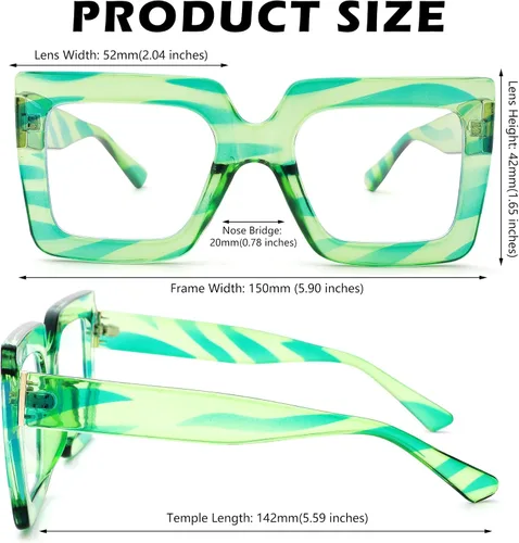 Vista 19 de Pro Acme Gafas de bloqueo de luz azul, marcos cuadrados grandes, anteojos falsos para mujer