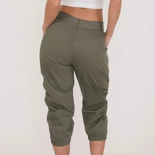 Vista 3 de JOFOW Pantalones capri para mujer, holgados, lisos, tipo cargo midi