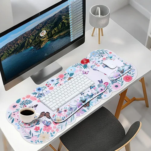 Vista 8 de MEGREZ Reposamuñecas para teclado, reposamuñecas para teclado de computadora, alfombrilla ergonómica para mouse y soporte de muñeca, bonita