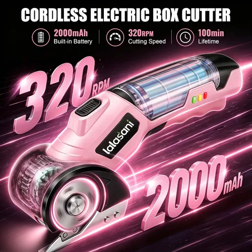 Vista 2 de Cortador de caja eléctrico inalámbrico para cartón, tijeras automáticas Rosa