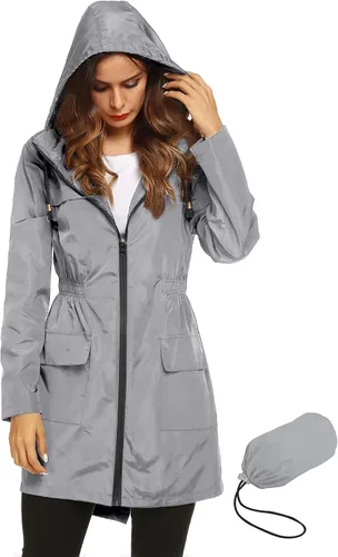 Vista 14 de LOMON Chaqueta ligera impermeable con capucha para mujer, para exteriores