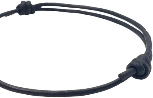 Vista 2 de Pulsera de cuero genuino de 2 mm para hombres - Pulsera ajustable hecha a mano, pulsera de cuero minimalista, accesorios simples, cuero premium