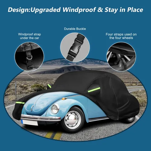 Vista 3 de Funda de automóvil sedán de 2 puertas para Volkswagen Beetle Bug 1960-1980 Protección resistente al agua para todo tipo de clima con cremallera