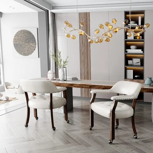 Vista 4 de LEEMTORIG Sillas de comedor con ruedas y brazos, sillas de comedor con ruedas, sillas de mesa de póquer de acento, sillas de madera maciza