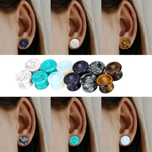 Vista 28 de Qmcandy - Juego de 6 pares / 16 pares de dilatadores para las orejas, de piedra mixta, expansores, conjunto de perforación corporal calibre 8G a 3/4