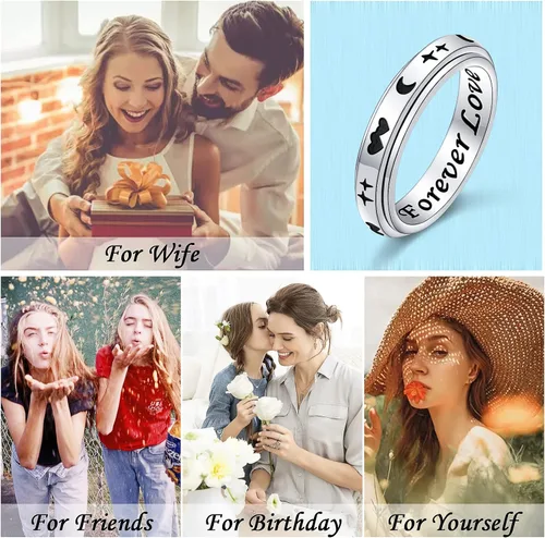 Vista 5 de Anillo giratorio de plata de ley 925 para la ansiedad, para mujeres, alivio del estrés, aburrimiento, TDAH, autismo, anillos para mujeres y hombres