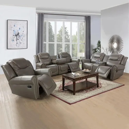 Vista 7 de Sillón reclinable de cuero, muebles de sala de estar, silla reclinable manual, silla de cuero marrón de 1 plaza para sala de estar