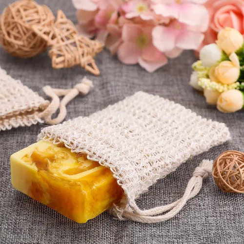 Vista 2 de Bolsa de jabón exfoliante de lino y algodón, 15 unidades para hacer espuma y secar, ducha, fregador