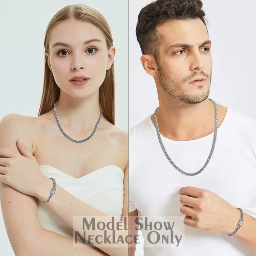 Vista 4 de Jewelry Kingdom 1 Collar o pulsera para hombre, cadena de eslabones cubanos de plata de 0.236in para joyería de hombre, collar de cadena Miami