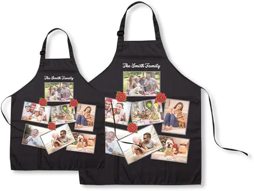 Vista 6 de Paquete de 2 delantales personalizados para padres e hijos, delantales ajustables con foto con nombre personalizado para cocina, cocina, hornear