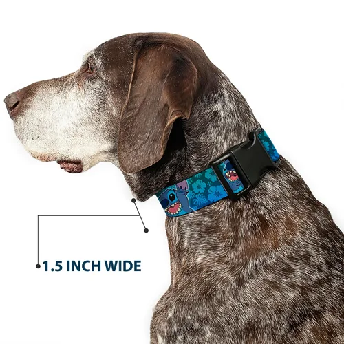 Vista 7 de Buckle-Down Collar de clip de plástico, Stitch Expressions/Hibiscus Collage Green-Blue Fade – 1 pulgada de ancho – Se adapta a cuello de 9 – 15