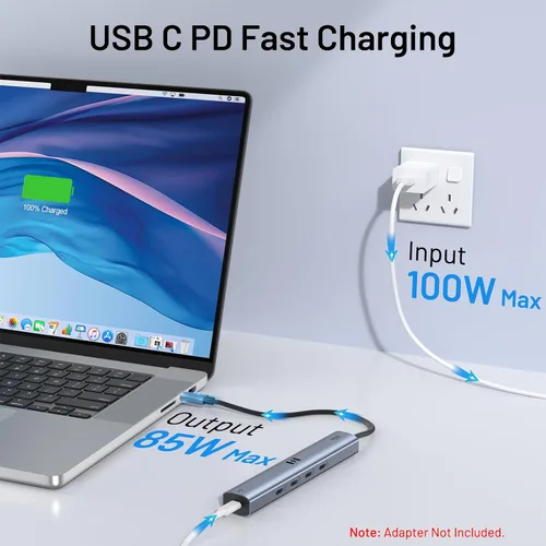 Vista 5 de Concentrador USB C de 10 Gbps con pantalla de video de 4K a 60Hz, Selore 5