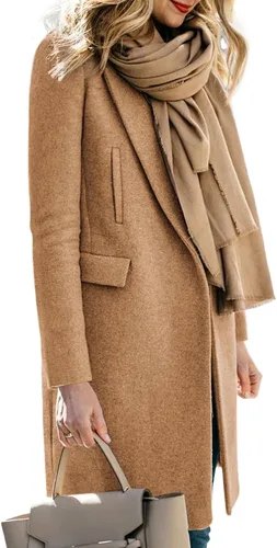 Vista 3 de Yousify Women's 2023 Winter Pea Coats Casual Lapel Notched Mid Length Single-Breasted Wool Blend Trench Coat Jackets