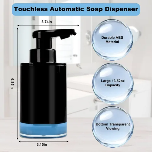 Vista 3 de AUMIO Dispensador automático de jabón líquido para manos, dispensador de jabón para encimera de baño sin contacto de 13.52 onzas, dispensador