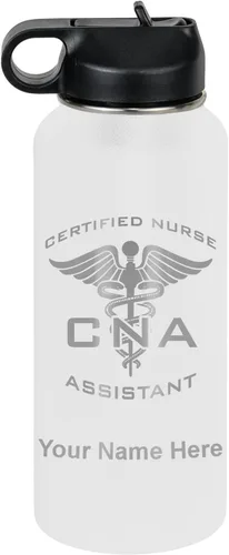Vista 32 de LaserGram Botella de agua personalizada, asistente de enfermería certificada por la CNA, acero inoxidable de doble pared aislada al vacío con popote