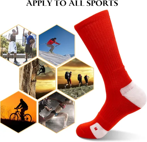 Vista 2 de MUMUBREAL Calcetines de baloncesto de élite acolchados atléticos, calcetines deportivos de compresión gruesa para hombres y mujeres