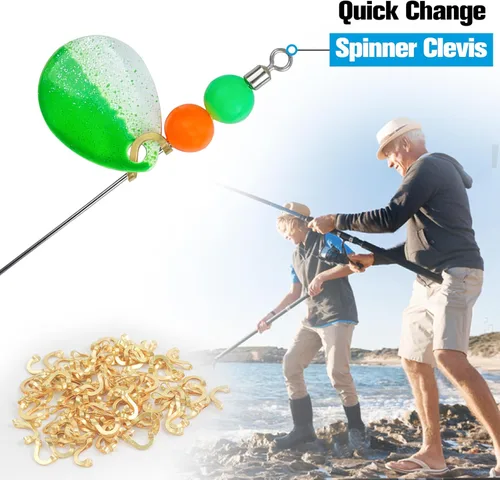 Vista 4 de Clevis de pesca Easy Spin Spinner Clevis, 120 piezas de eslabones de latón en forma de U, hoja giratoria para señuelo, cuchara de pesca, accesorios