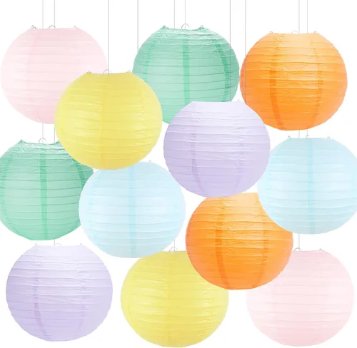 Vista 15 de Faroles de papel decorativos, faroles chinos redondos colgantes rosados con luces para compromiso, despedida de soltera, fiesta de cumpleaños, 12