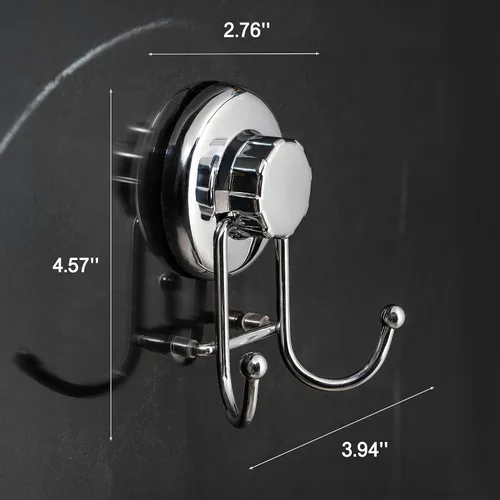 Vista 5 de Hasko Accessories Superpoderoso soporte cromado para percha, con ventosa de succión al vacío. Organizador para toallas, bata de baño y esponja