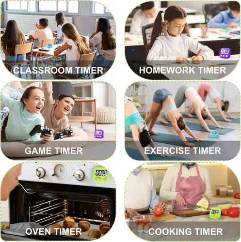 Vista 6 de Temporizador digital para niños, suministros para profesores, temporizador de aula para estudio, gestión de aprendizaje, cocina, ejercicio, paquete