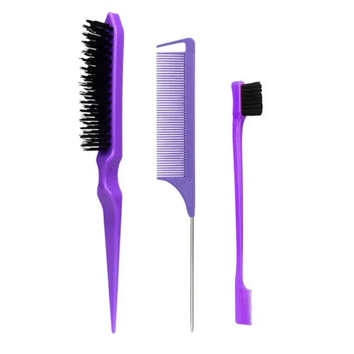 Vista 5 de Juego de 3 piezas de peine de peinado para el cabello, cepillo de cola, peine de cola, cepillo de borde para el borde de la espalda, peinado, corte