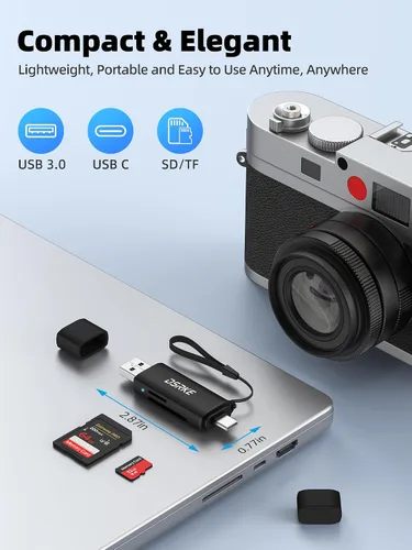 Vista 7 de Lector de tarjetas SD, doble ranura USB 3.0 USB C a adaptador de tarjeta micro SD Aluminum Memory Card Reader for SD/microSD/SDXC/SDHC. Compatible