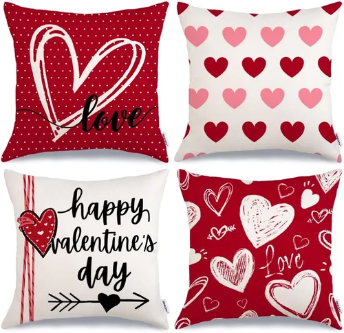 Vista 7 de GEEORY Juego de 4 fundas de almohada para el día de San Valentín de 18 x 18 pulgadas, fundas decorativas de San Valentín, decoración de San Rosa