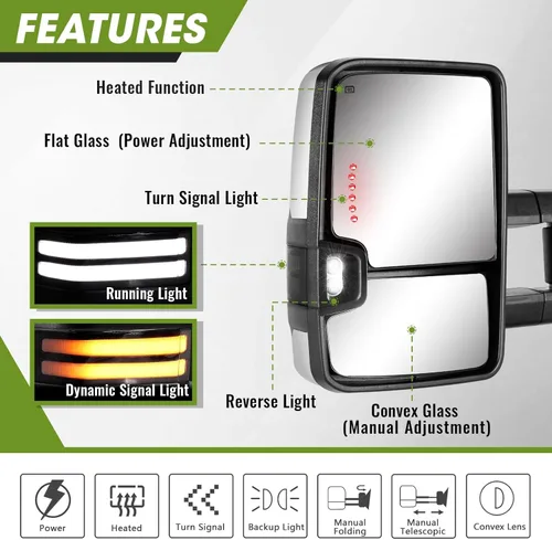 Vista 2 de Switchback Espejos de Remolque para Chevy Silverado GMC Sierra 2003-2007 Espejo Lateral con Señal de Giro Dinámica Luz de Marcha Lámpara de Respaldo
