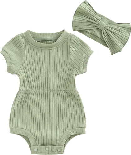 Vista 29 de Traje de verano para niña pequeña, de manga corta, acanalado, overol liso, pantalones cortos, ropa para recién nacidos