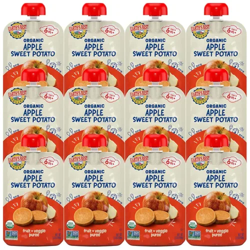 Vista 12 de Earth's Best Bolsas orgánicas de alimentos para bebés, puré de frutas y granos para bebés de 6 meses en adelante, puré de manzana orgánica
