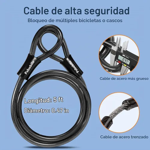Vista 5 de Candados para bicicleta, antirrobo, combinación de 4 dígitos, combinación reiniciable de 4 dígitos, cerradura grande en forma de U con cable