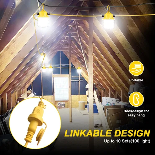 Vista 5 de RIUVAO Cadena de luces LED de construcción de 100 pies, súper brillante de 150 W, 15000 lm, impermeable, IP65, luces de trabajo, luces temporales