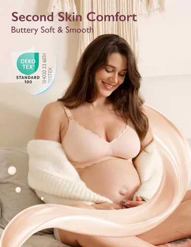 Vista 2 de Momcozy Sujetadores de lactancia para lactancia, sin costuras, brasier de maternidad sin costuras, brasier de lactancia clásico con soporte de tira