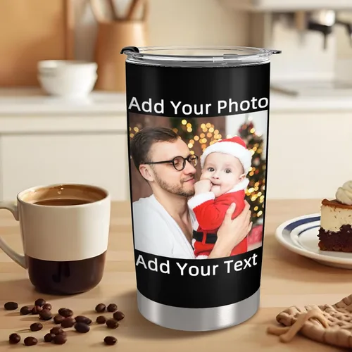 Vista 5 de Vaso personalizado con texto fotográfico, vaso de acero inoxidable con pajilla, taza de café personalizada con foto de viaje, regalo