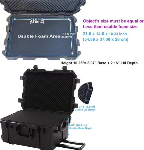 Vista 2 de Regetek Funda rígida impermeable, 27 x 20 x 13 pulgadas, funda rígida con ruedas, mango retráctil para cámara, dron, herramienta, electrónica, a