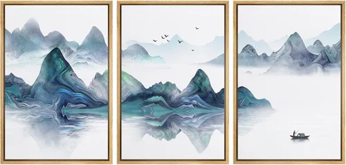 Vista 69 de NWT Lienzo enmarcado para pared, juego de arte en acuarela pastel, bosque de montaña oscura, naturaleza silvestre, ilustraciones de arte moderno
