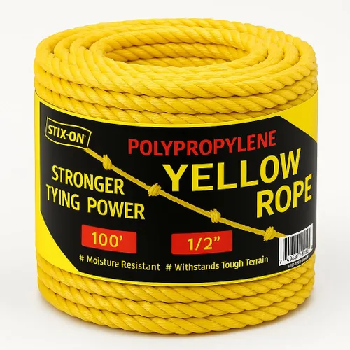 Vista 10 de Cuerda de polipropileno de 50 pies – Cuerda náutica torcida de 1/2 pulgada – Cuerda amarilla de servicio pesado resistente al aceite ideal
