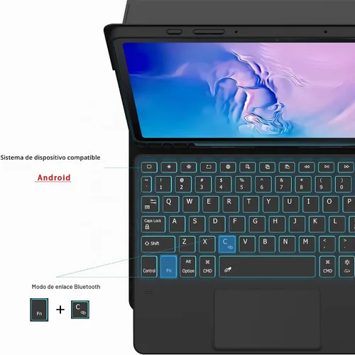 Vista 8 de Funda para Samsung Galaxy Tab S10 Lite/S9 de 11 pulgadas/S9 FE 10.9 pulgadas / S10 FE 10.9 pulgadas con teclado – 7 colores retroiluminados